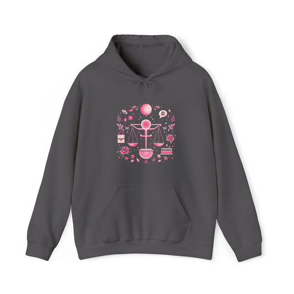 Libra Astrology Hoodie, 2 sided - Pink Scale, Flowers, Balloon, & Libras do it with style, Unisex - Sizes S to 5XL, Multiple Colors