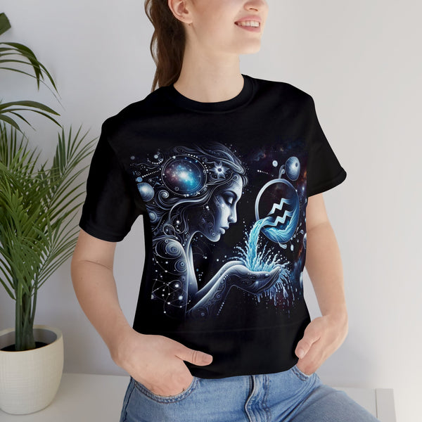 Aquarius Lady and and cosmic energy T-shirt, Unisex, Black color, size S to 3XL