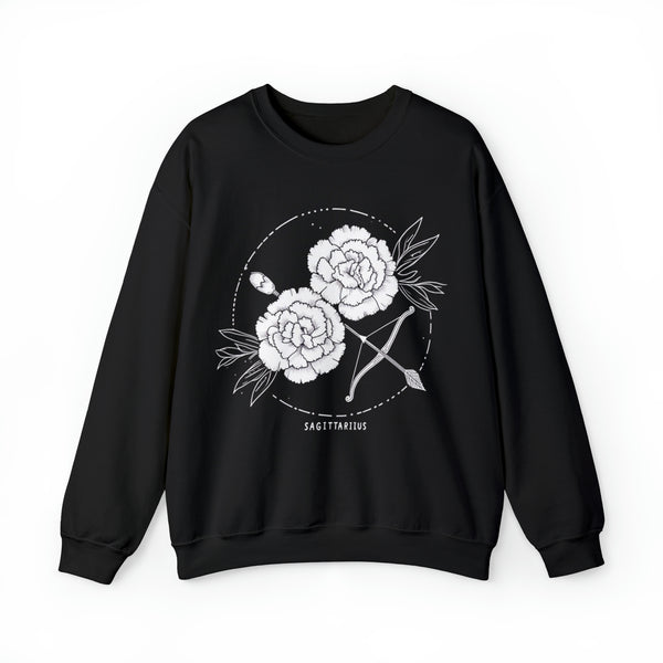 Sagittarius Sweatshirt, carnations flower, "Guided by stars, powered by dreams." 2 sided, Unisex, Available in multiple Colors, Sizes S to 3XL